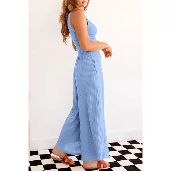 imagePRETTYGARDEN 2 Piece Outfits for Women Summer Casual Tank Tops and Wide Leg Pants Lounge Sets TracksuitsLight Blue