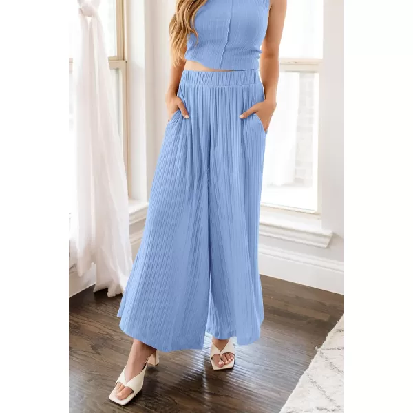 imagePRETTYGARDEN 2 Piece Outfits for Women Summer Casual Tank Tops and Wide Leg Pants Lounge Sets TracksuitsLight Blue