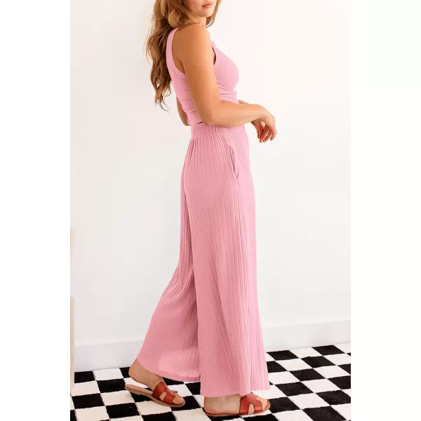 imagePRETTYGARDEN 2 Piece Outfits for Women Summer Casual Tank Tops and Wide Leg Pants Lounge Sets TracksuitsLight Pink