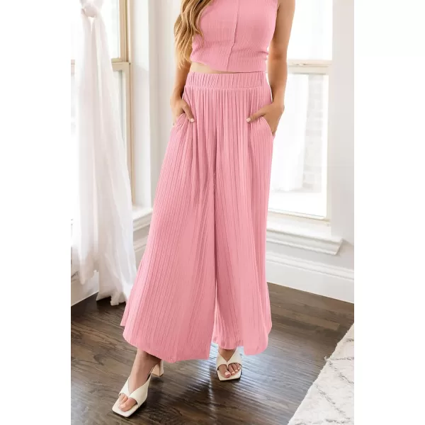 imagePRETTYGARDEN 2 Piece Outfits for Women Summer Casual Tank Tops and Wide Leg Pants Lounge Sets TracksuitsLight Pink