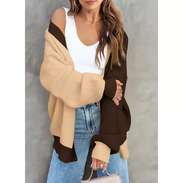 imagePRETTYGARDEN Fall Cardigan for Women 2023 Casual Long Sleeve Open Front Cable Knit Sweater OuterwearApricot Coffee