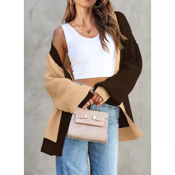 imagePRETTYGARDEN Fall Cardigan for Women 2023 Casual Long Sleeve Open Front Cable Knit Sweater OuterwearApricot Coffee