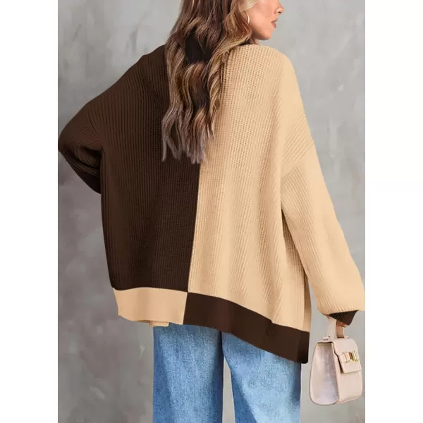 imagePRETTYGARDEN Fall Cardigan for Women 2023 Casual Long Sleeve Open Front Cable Knit Sweater OuterwearApricot Coffee