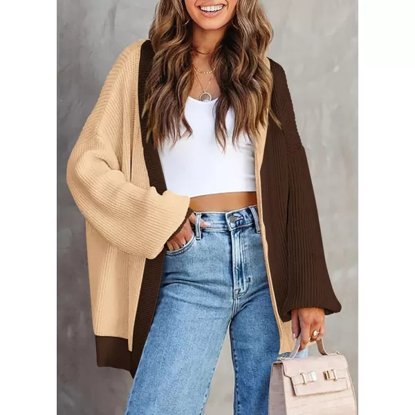 imagePRETTYGARDEN Fall Cardigan for Women 2023 Casual Long Sleeve Open Front Cable Knit Sweater OuterwearApricot Coffee