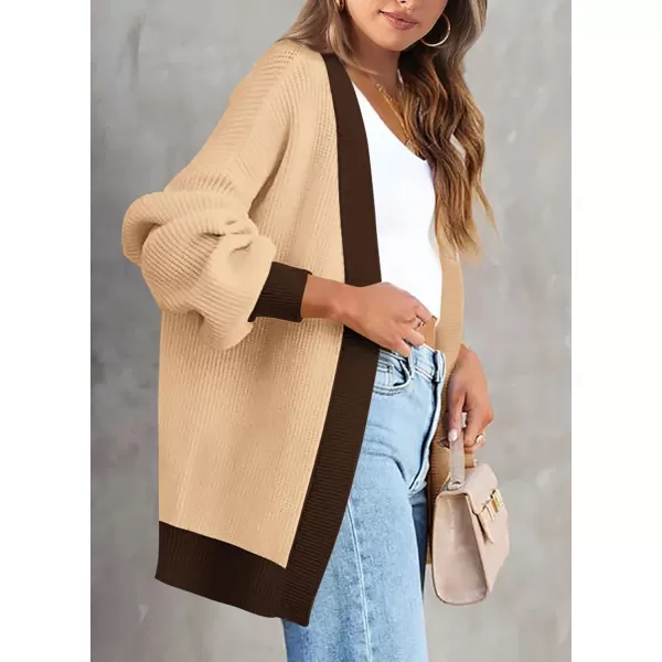 imagePRETTYGARDEN Fall Cardigan for Women 2023 Casual Long Sleeve Open Front Cable Knit Sweater OuterwearApricot Coffee
