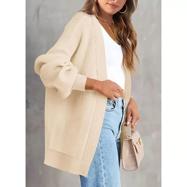 imagePRETTYGARDEN Fall Cardigan for Women 2023 Casual Long Sleeve Open Front Cable Knit Sweater OuterwearBeige Apricot