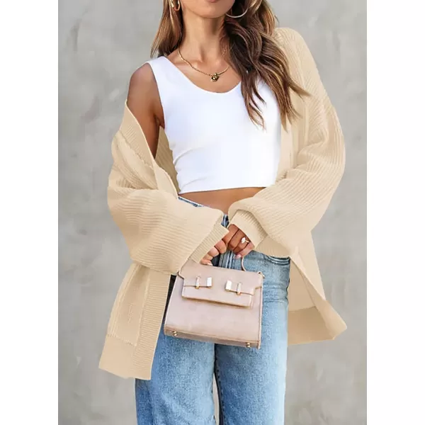 imagePRETTYGARDEN Fall Cardigan for Women 2023 Casual Long Sleeve Open Front Cable Knit Sweater OuterwearBeige Apricot