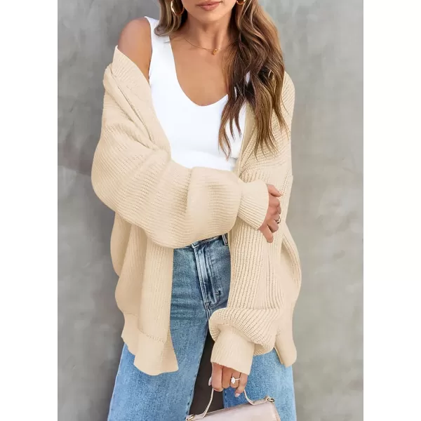 imagePRETTYGARDEN Fall Cardigan for Women 2023 Casual Long Sleeve Open Front Cable Knit Sweater OuterwearBeige Apricot