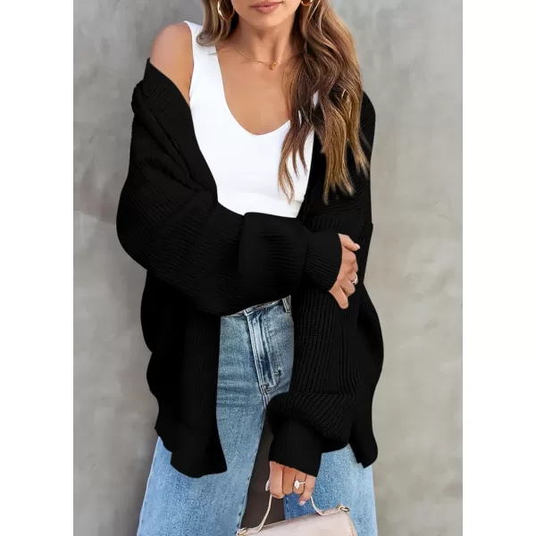 imagePRETTYGARDEN Fall Cardigan for Women 2023 Casual Long Sleeve Open Front Cable Knit Sweater OuterwearBlack