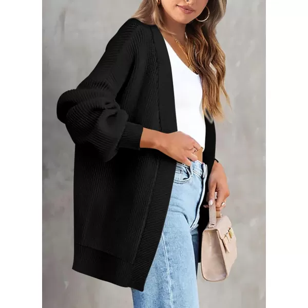 imagePRETTYGARDEN Fall Cardigan for Women 2023 Casual Long Sleeve Open Front Cable Knit Sweater OuterwearBlack