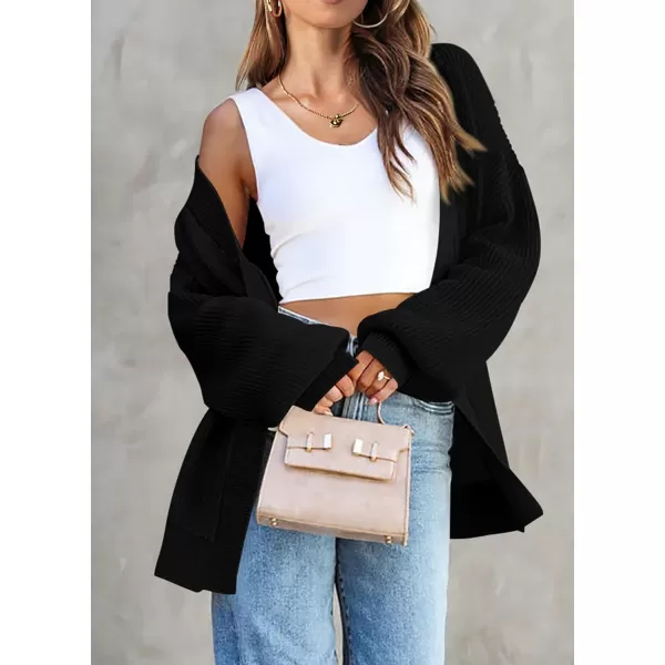 imagePRETTYGARDEN Fall Cardigan for Women 2023 Casual Long Sleeve Open Front Cable Knit Sweater OuterwearBlack