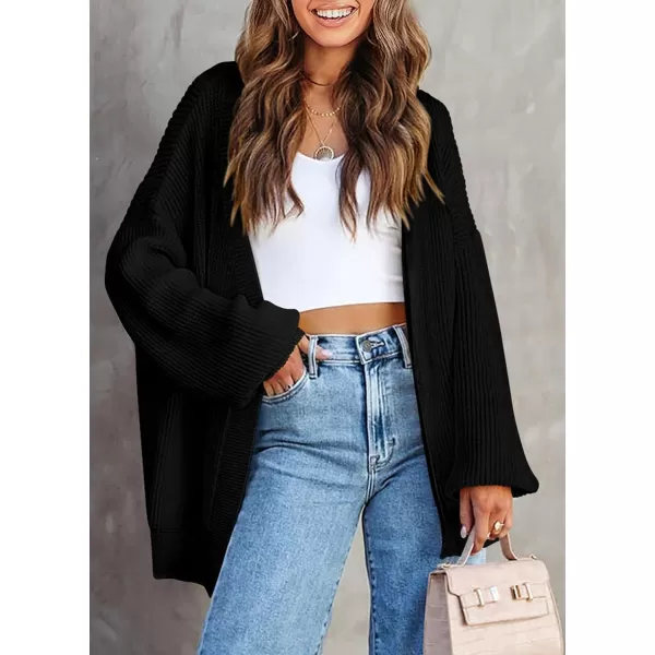 imagePRETTYGARDEN Fall Cardigan for Women 2023 Casual Long Sleeve Open Front Cable Knit Sweater OuterwearBlack