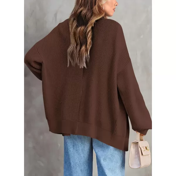 imagePRETTYGARDEN Fall Cardigan for Women 2023 Casual Long Sleeve Open Front Cable Knit Sweater OuterwearCoffee