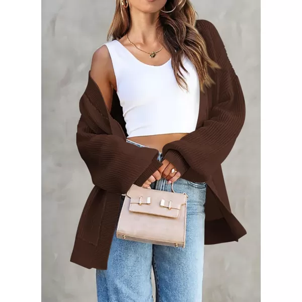 imagePRETTYGARDEN Fall Cardigan for Women 2023 Casual Long Sleeve Open Front Cable Knit Sweater OuterwearCoffee