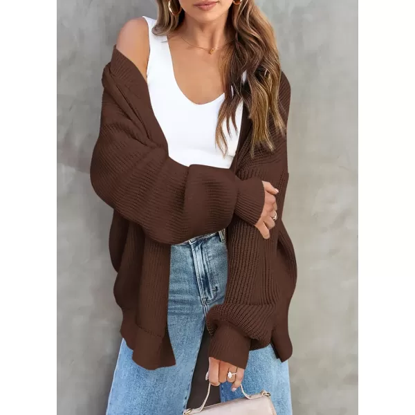 imagePRETTYGARDEN Fall Cardigan for Women 2023 Casual Long Sleeve Open Front Cable Knit Sweater OuterwearCoffee