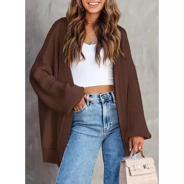 imagePRETTYGARDEN Fall Cardigan for Women 2023 Casual Long Sleeve Open Front Cable Knit Sweater OuterwearCoffee