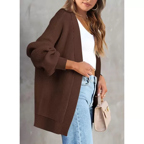 imagePRETTYGARDEN Fall Cardigan for Women 2023 Casual Long Sleeve Open Front Cable Knit Sweater OuterwearCoffee