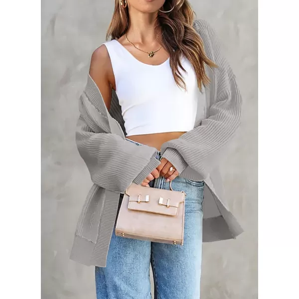 imagePRETTYGARDEN Fall Cardigan for Women 2023 Casual Long Sleeve Open Front Cable Knit Sweater OuterwearLight Grey