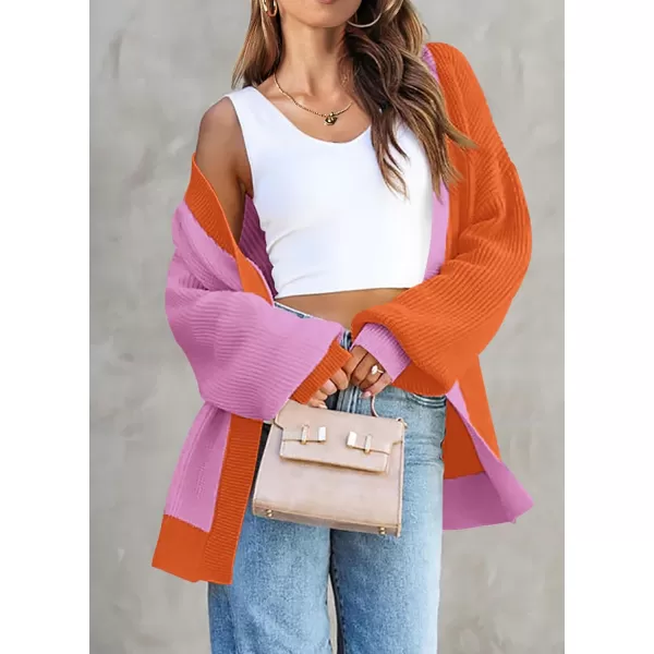 imagePRETTYGARDEN Fall Cardigan for Women 2023 Casual Long Sleeve Open Front Cable Knit Sweater OuterwearPink Orange