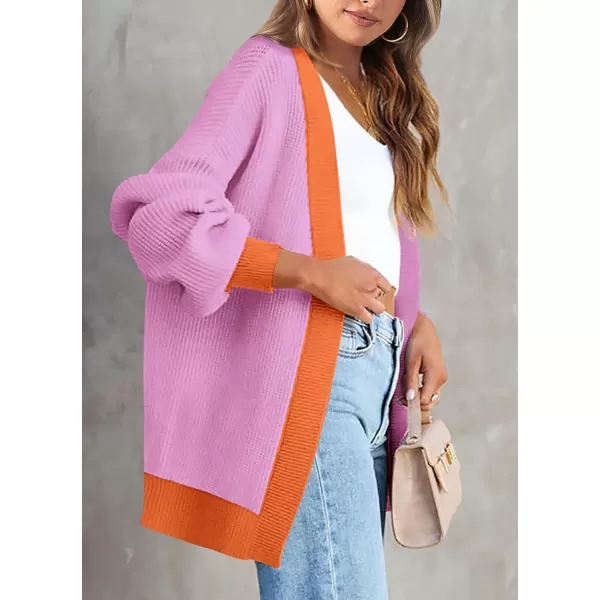 imagePRETTYGARDEN Fall Cardigan for Women 2023 Casual Long Sleeve Open Front Cable Knit Sweater OuterwearPink Orange