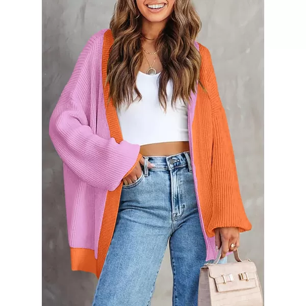 imagePRETTYGARDEN Fall Cardigan for Women 2023 Casual Long Sleeve Open Front Cable Knit Sweater OuterwearPink Orange