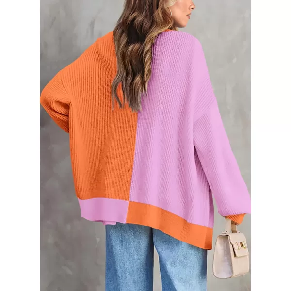 imagePRETTYGARDEN Fall Cardigan for Women 2023 Casual Long Sleeve Open Front Cable Knit Sweater OuterwearPink Orange