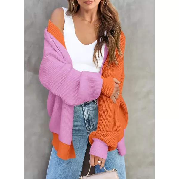 imagePRETTYGARDEN Fall Cardigan for Women 2023 Casual Long Sleeve Open Front Cable Knit Sweater OuterwearPink Orange