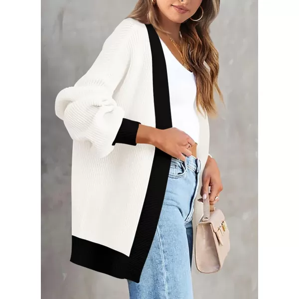 imagePRETTYGARDEN Fall Cardigan for Women 2023 Casual Long Sleeve Open Front Cable Knit Sweater OuterwearWhite Black