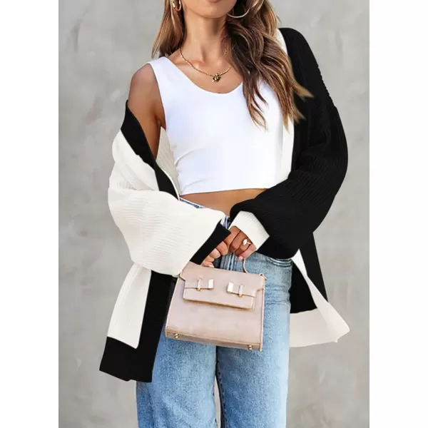 imagePRETTYGARDEN Fall Cardigan for Women 2023 Casual Long Sleeve Open Front Cable Knit Sweater OuterwearWhite Black