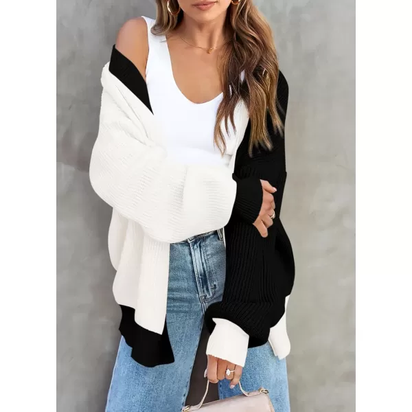 imagePRETTYGARDEN Fall Cardigan for Women 2023 Casual Long Sleeve Open Front Cable Knit Sweater OuterwearWhite Black