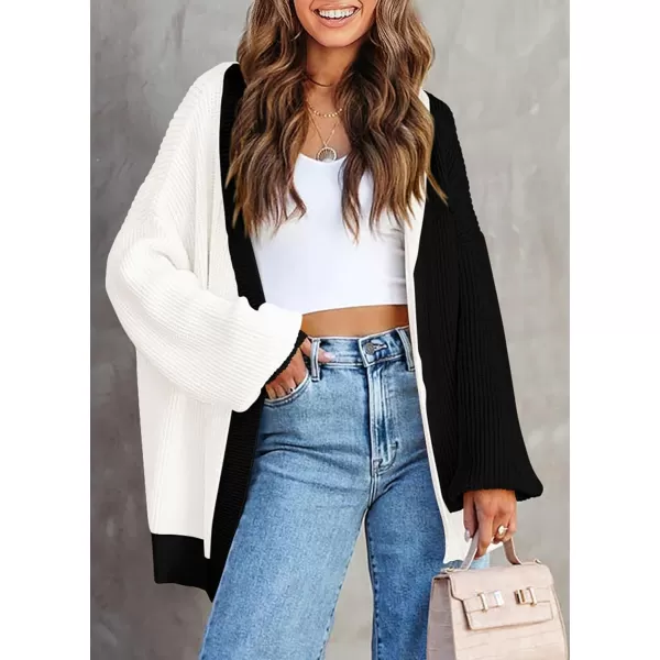 imagePRETTYGARDEN Fall Cardigan for Women 2023 Casual Long Sleeve Open Front Cable Knit Sweater OuterwearWhite Black