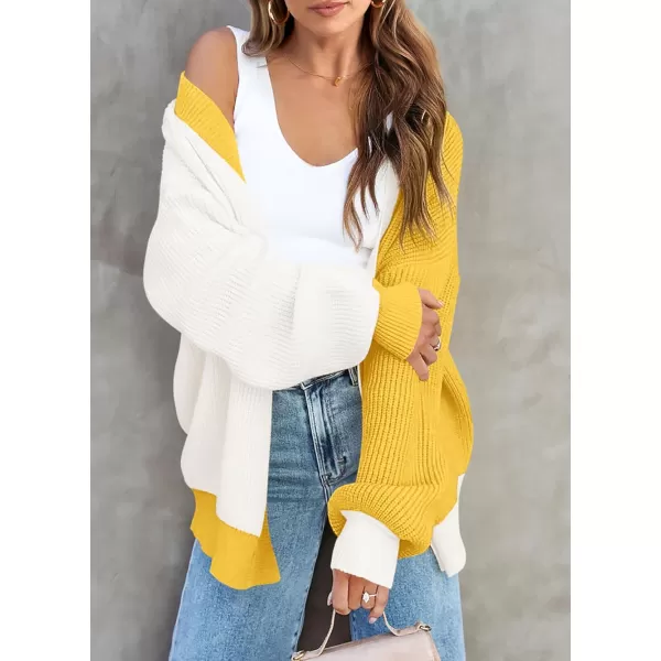 imagePRETTYGARDEN Fall Cardigan for Women 2023 Casual Long Sleeve Open Front Cable Knit Sweater OuterwearWhite Yellow