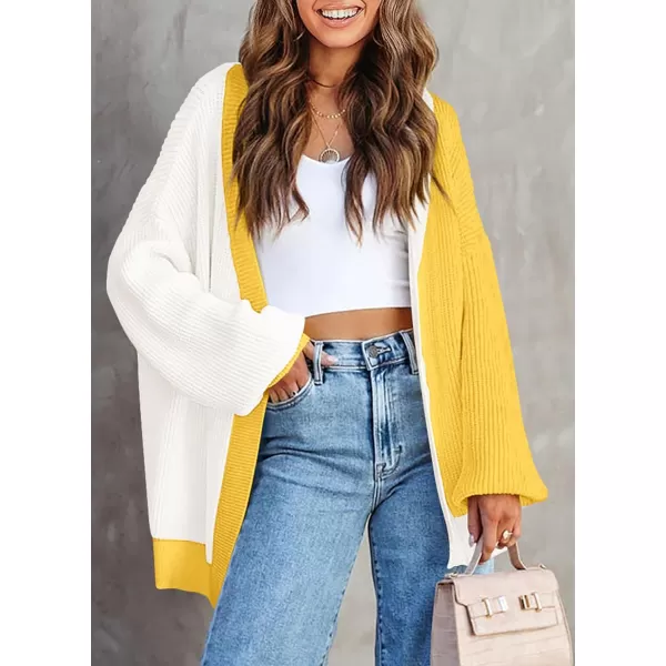 imagePRETTYGARDEN Fall Cardigan for Women 2023 Casual Long Sleeve Open Front Cable Knit Sweater OuterwearWhite Yellow