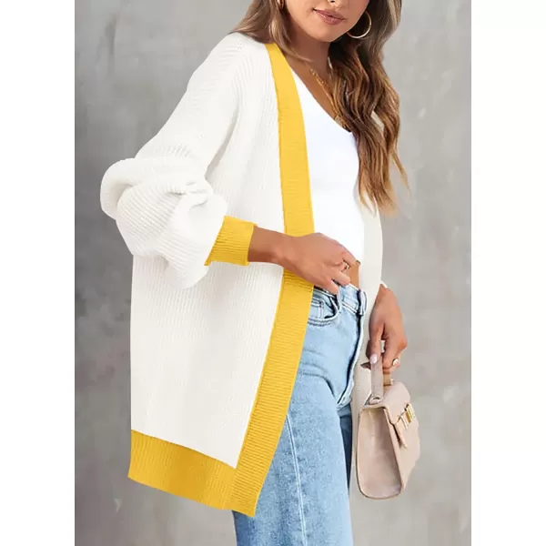 imagePRETTYGARDEN Fall Cardigan for Women 2023 Casual Long Sleeve Open Front Cable Knit Sweater OuterwearWhite Yellow