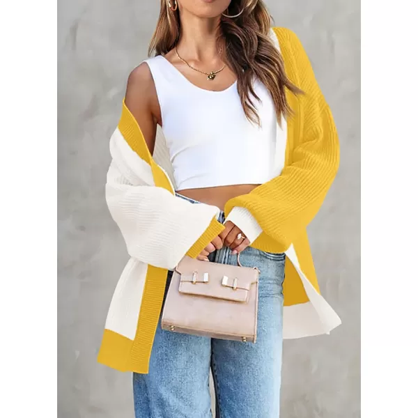 imagePRETTYGARDEN Fall Cardigan for Women 2023 Casual Long Sleeve Open Front Cable Knit Sweater OuterwearWhite Yellow