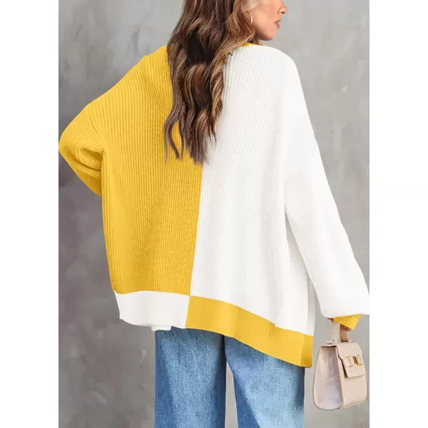 imagePRETTYGARDEN Fall Cardigan for Women 2023 Casual Long Sleeve Open Front Cable Knit Sweater OuterwearWhite Yellow
