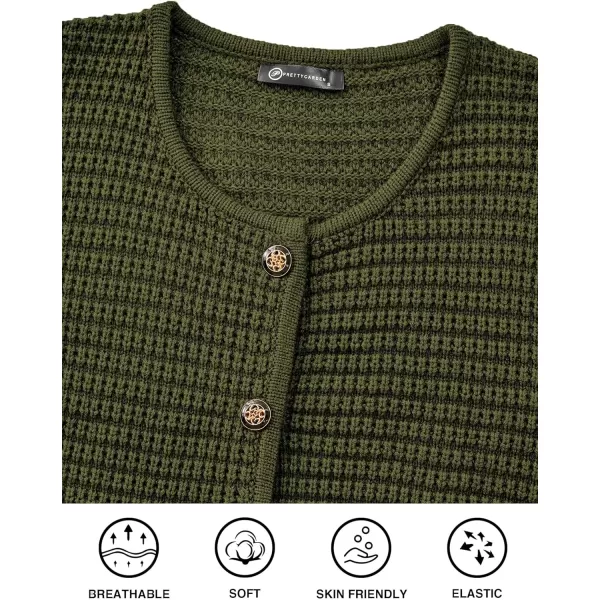 imagePRETTYGARDEN Open Front Cardigan Sweaters for Women Button Down Long Sleeve Casual Cute Knitted Shirts with PocketsArmy Green