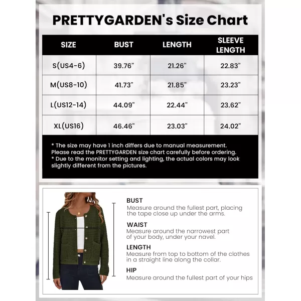 imagePRETTYGARDEN Open Front Cardigan Sweaters for Women Button Down Long Sleeve Casual Cute Knitted Shirts with PocketsArmy Green