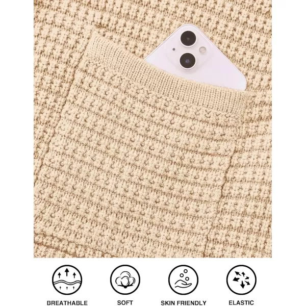 imagePRETTYGARDEN Open Front Cardigan Sweaters for Women Button Down Long Sleeve Casual Cute Knitted Shirts with PocketsBeige