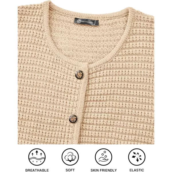 imagePRETTYGARDEN Open Front Cardigan Sweaters for Women Button Down Long Sleeve Casual Cute Knitted Shirts with PocketsBeige