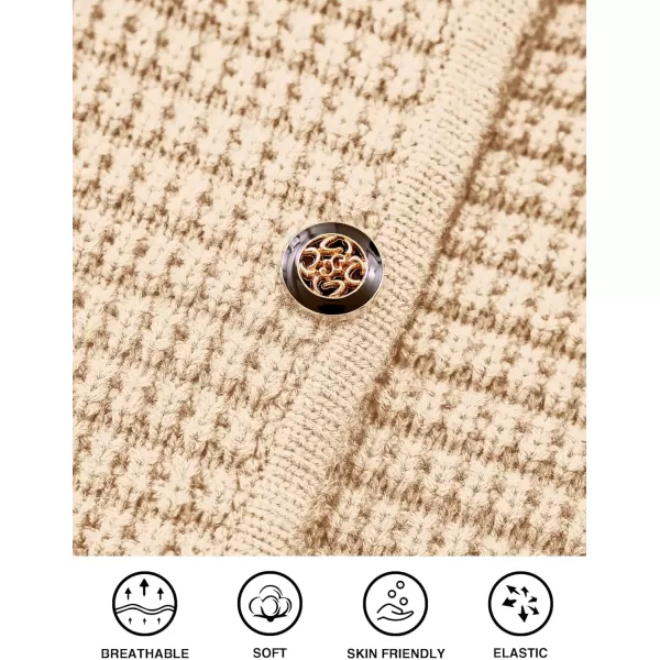 imagePRETTYGARDEN Open Front Cardigan Sweaters for Women Button Down Long Sleeve Casual Cute Knitted Shirts with PocketsBeige