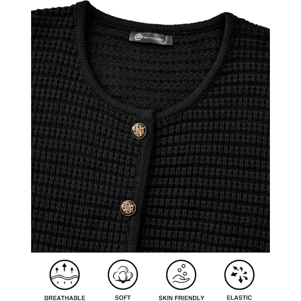 imagePRETTYGARDEN Open Front Cardigan Sweaters for Women Button Down Long Sleeve Casual Cute Knitted Shirts with PocketsBlack