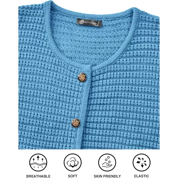 imagePRETTYGARDEN Open Front Cardigan Sweaters for Women Button Down Long Sleeve Casual Cute Knitted Shirts with PocketsBlue