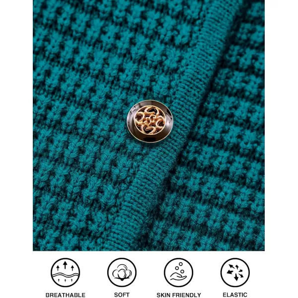 imagePRETTYGARDEN Open Front Cardigan Sweaters for Women Button Down Long Sleeve Casual Cute Knitted Shirts with PocketsBlue Green