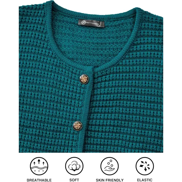 imagePRETTYGARDEN Open Front Cardigan Sweaters for Women Button Down Long Sleeve Casual Cute Knitted Shirts with PocketsBlue Green