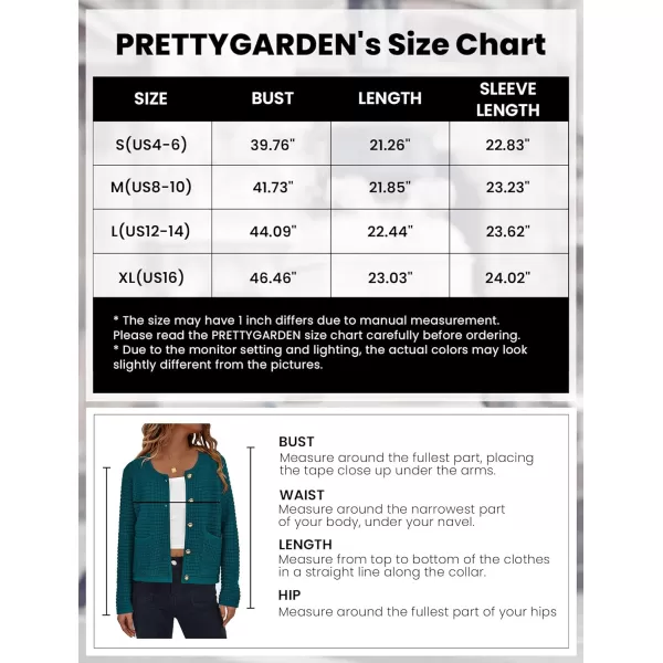 imagePRETTYGARDEN Open Front Cardigan Sweaters for Women Button Down Long Sleeve Casual Cute Knitted Shirts with PocketsBlue Green