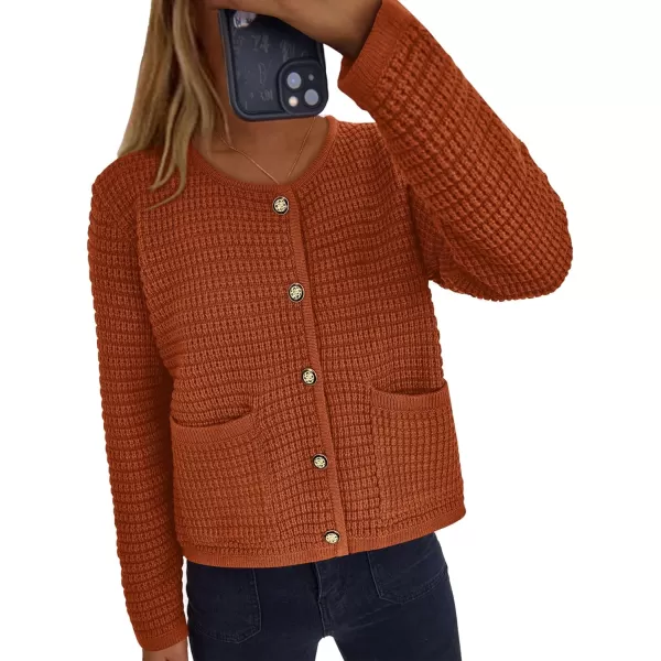 imagePRETTYGARDEN Open Front Cardigan Sweaters for Women Button Down Long Sleeve Casual Cute Knitted Shirts with PocketsCaramel