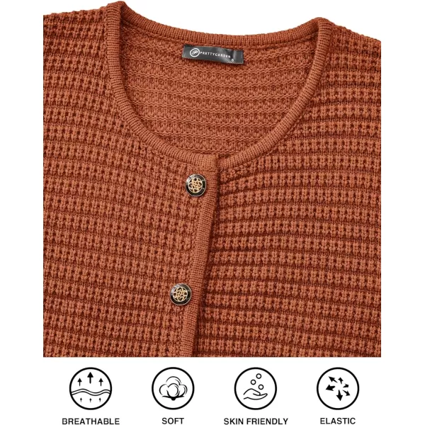 imagePRETTYGARDEN Open Front Cardigan Sweaters for Women Button Down Long Sleeve Casual Cute Knitted Shirts with PocketsCaramel