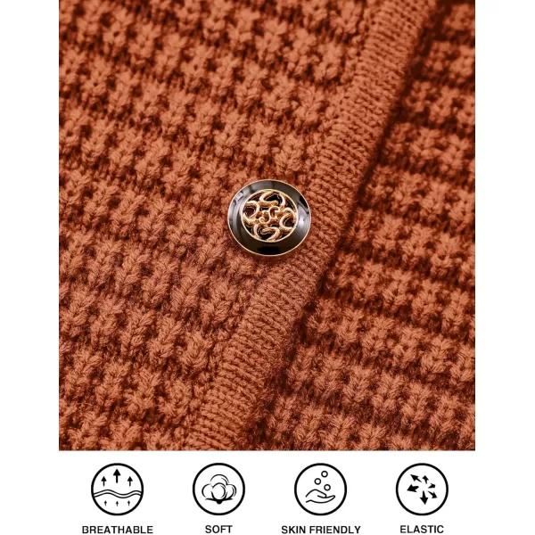 imagePRETTYGARDEN Open Front Cardigan Sweaters for Women Button Down Long Sleeve Casual Cute Knitted Shirts with PocketsCaramel