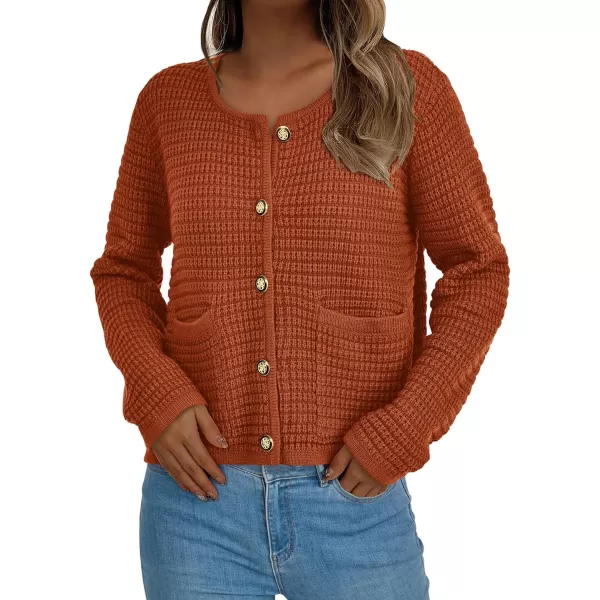 imagePRETTYGARDEN Open Front Cardigan Sweaters for Women Button Down Long Sleeve Casual Cute Knitted Shirts with PocketsCaramel